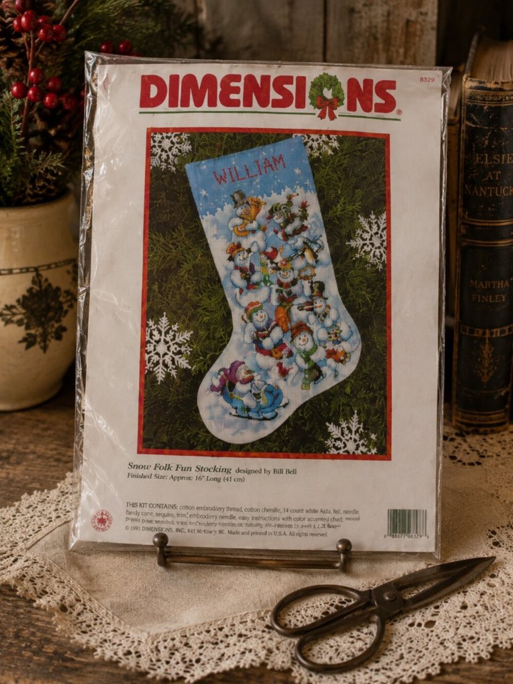 Vintage 1997 Dimensions Snow Folk Fun Needlepoint Stocking Kit 9108 Snowmen